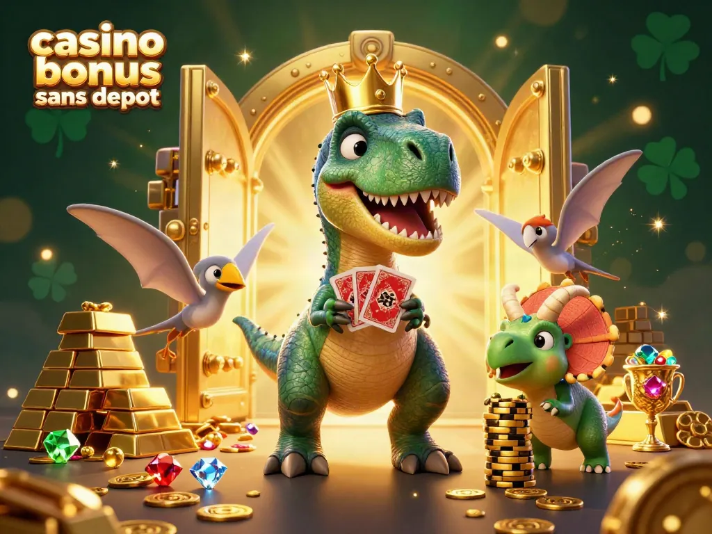 Profitez d'une illustration 3D colorée sur le casino bonus sans dépôt avec une ambiance festive.